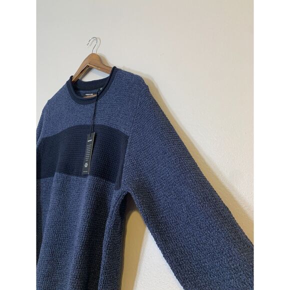 NWT Kenneth Cole Reaction Blue Sweater Mens Sz M Crew Neck Stripe Long Sleeve - Picture 2 of 8